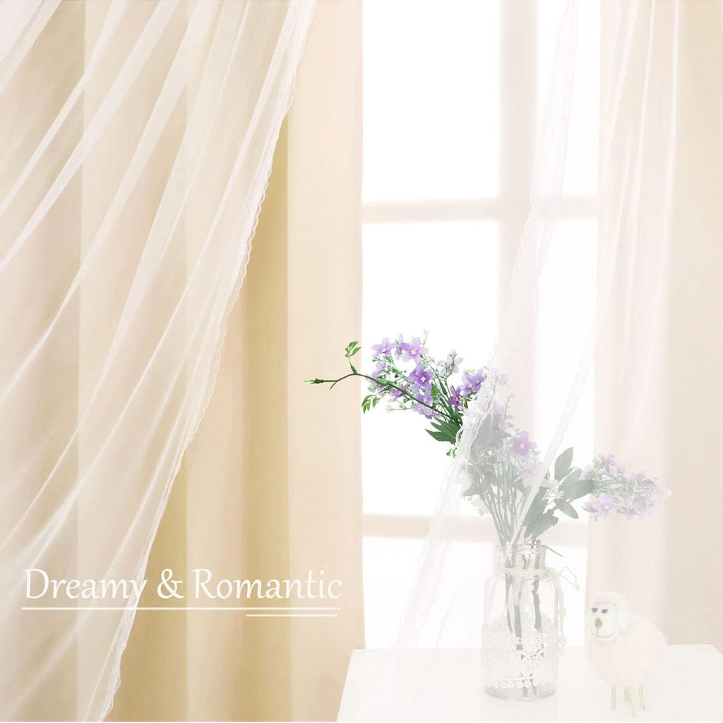 Beige Double Layer Blackout Curtains 52Wx63L