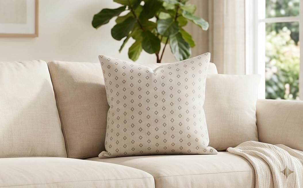 White Jacquard Geometric Pillow Covers