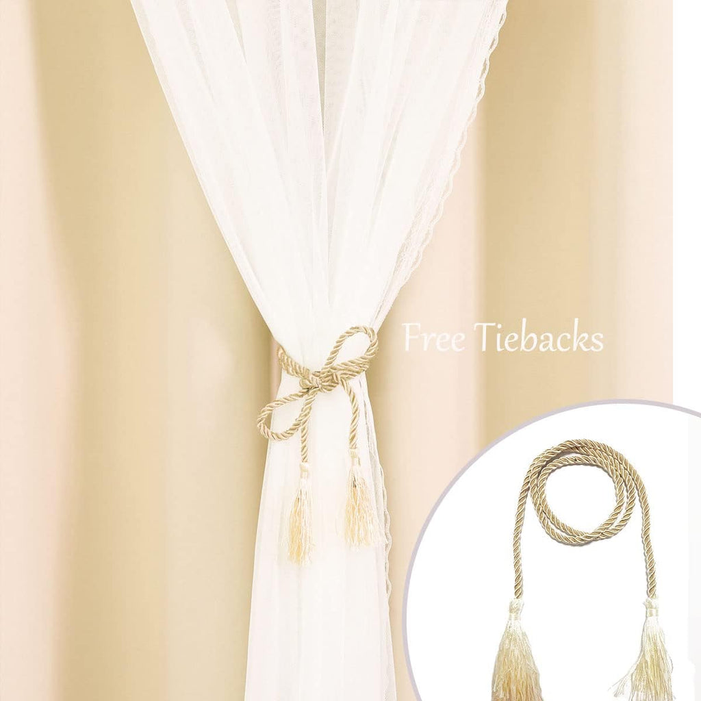 Beige Double Layer Blackout Curtains 52Wx63L
