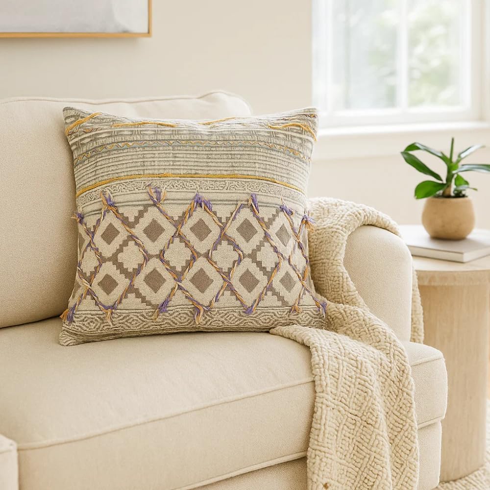 Multicolour Handprint Geometric Boho Cushion Cover