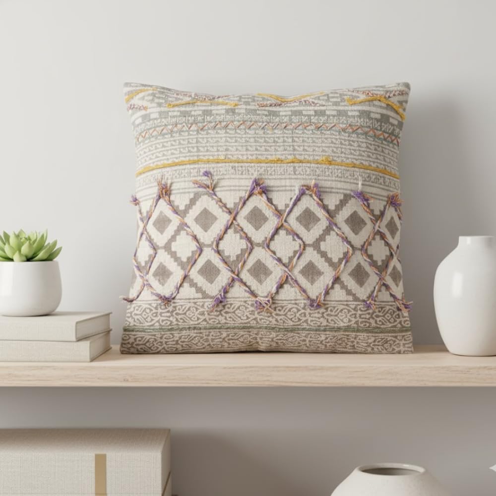 Multicolour Handprint Geometric Boho Cushion Cover