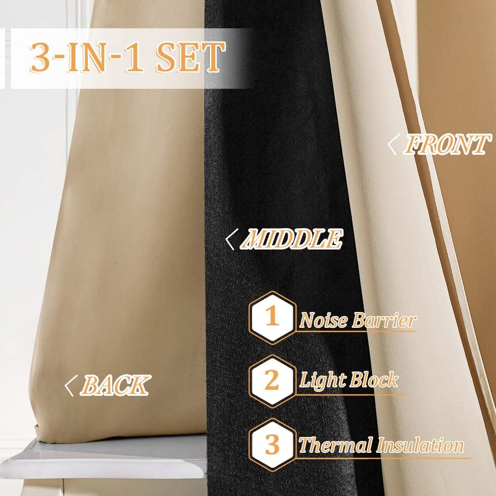 Biscotti Beige 3-Layer Noise Cancelling Curtains 52x84