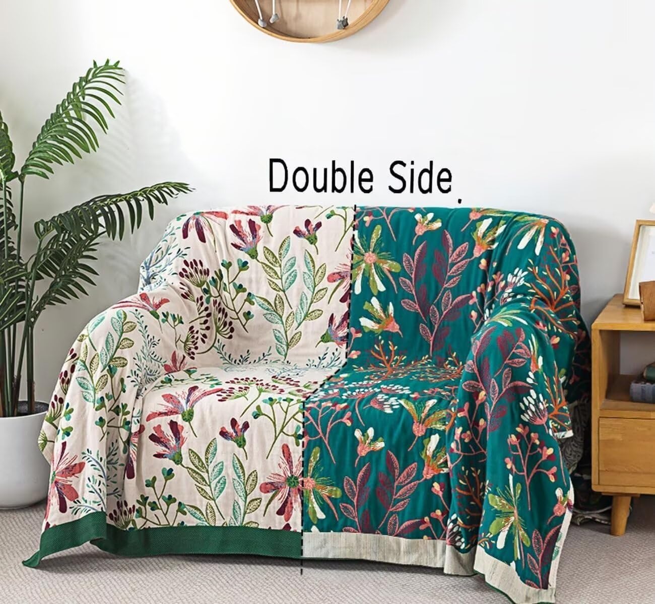 Green Woven Cotton Boho Throw Blanket 60"x80"