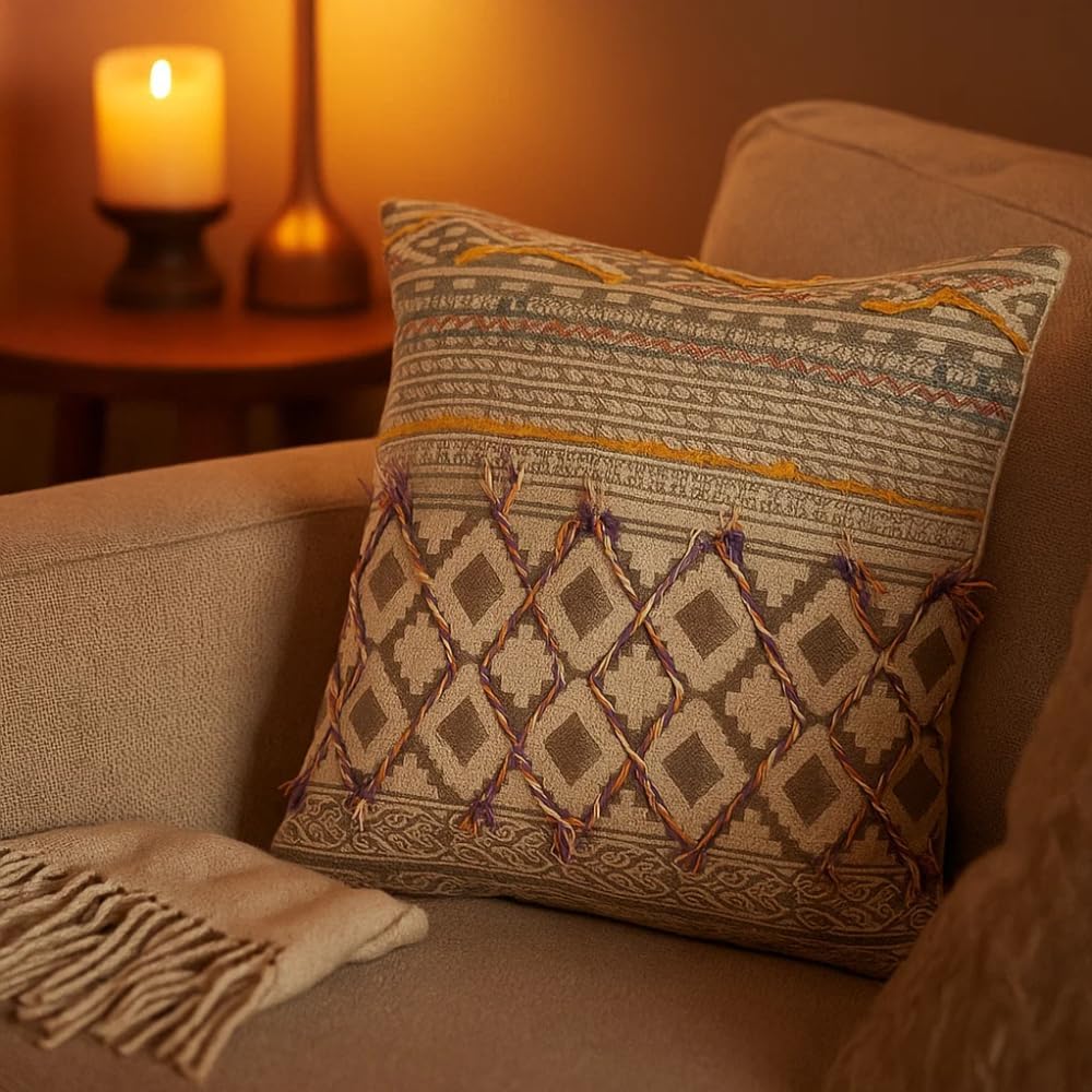 Multicolour Handprint Geometric Boho Cushion Cover