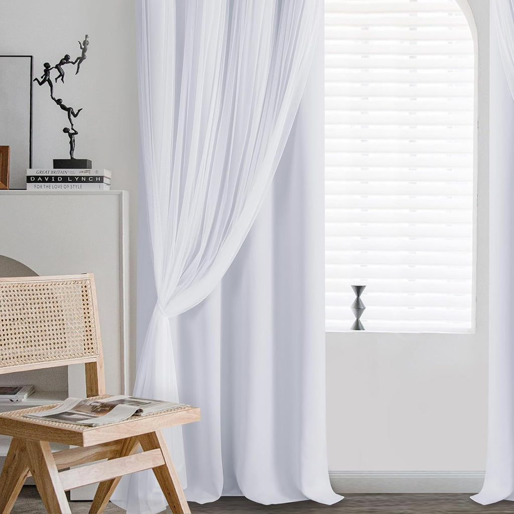 White Double Layer Thermal Blackout Curtains 52Wx84L
