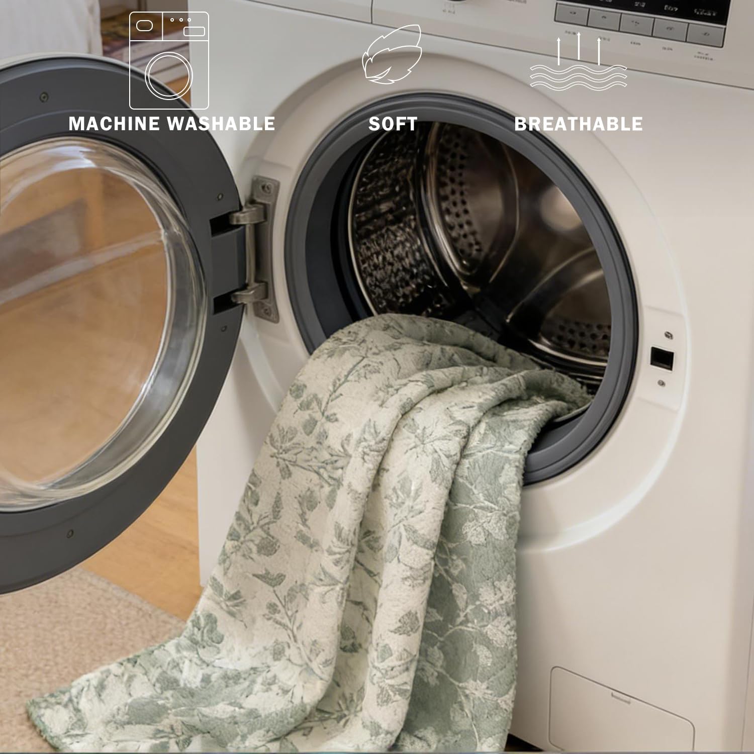Sage Leaves Reversible Muslin Quilt Twin 60x80in