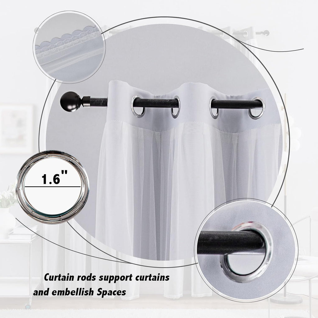 Greyish White Grommet Layered Blackout Sheer Curtains 52Wx84L