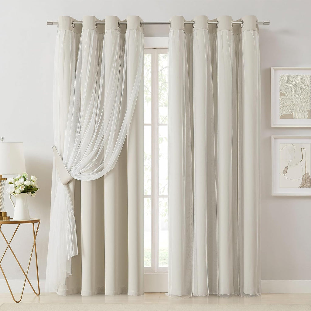 Beige Double Layer 80% Blackout Curtains 54Wx84L