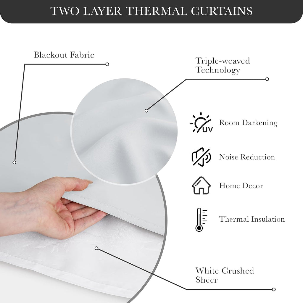 Greyish White Double Layer Blackout Curtains 52x90