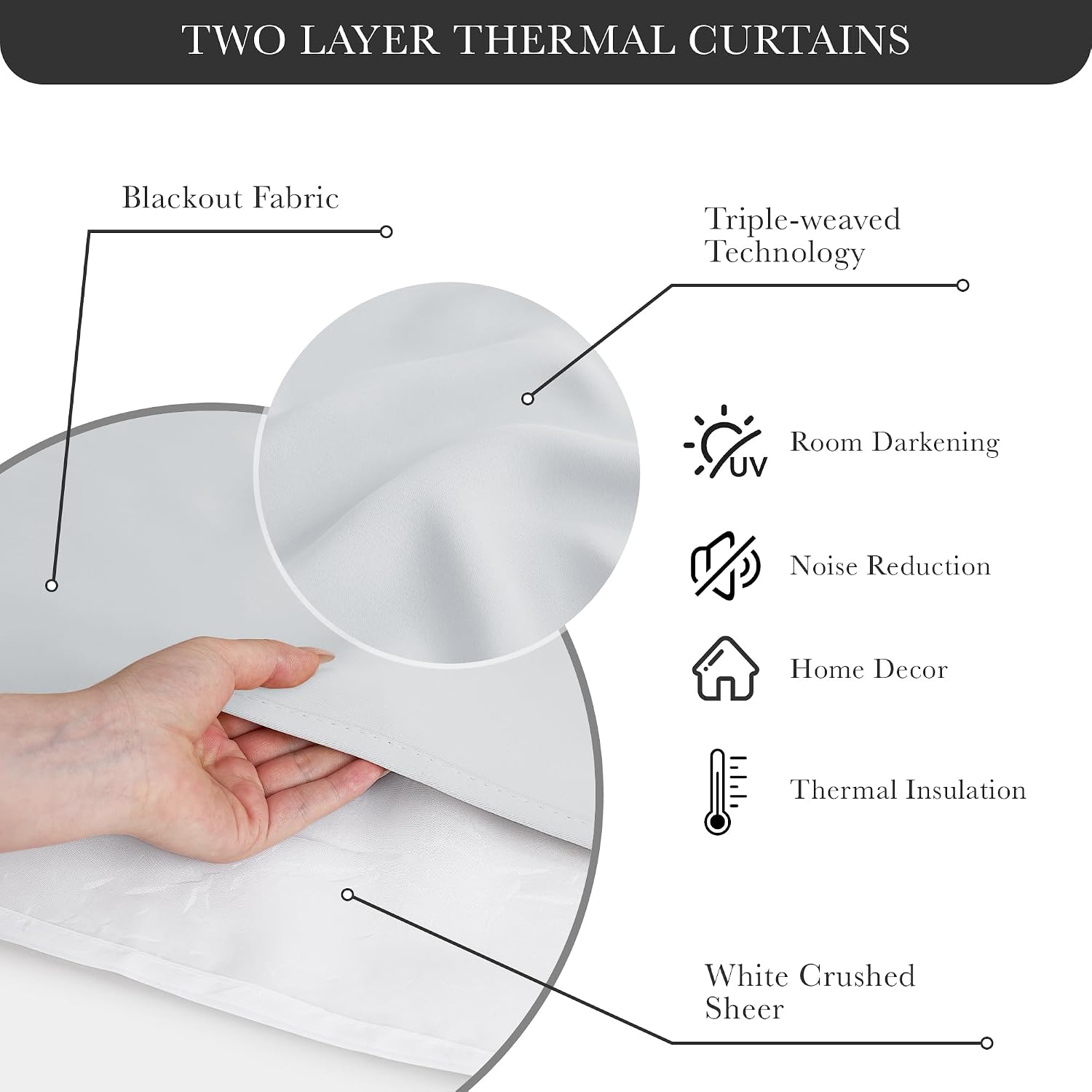 Greyish White Double Layer Blackout Curtains 52x90