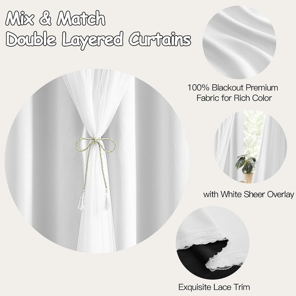 Greyish White Double Layer 100% Blackout Curtains 34Wx63L