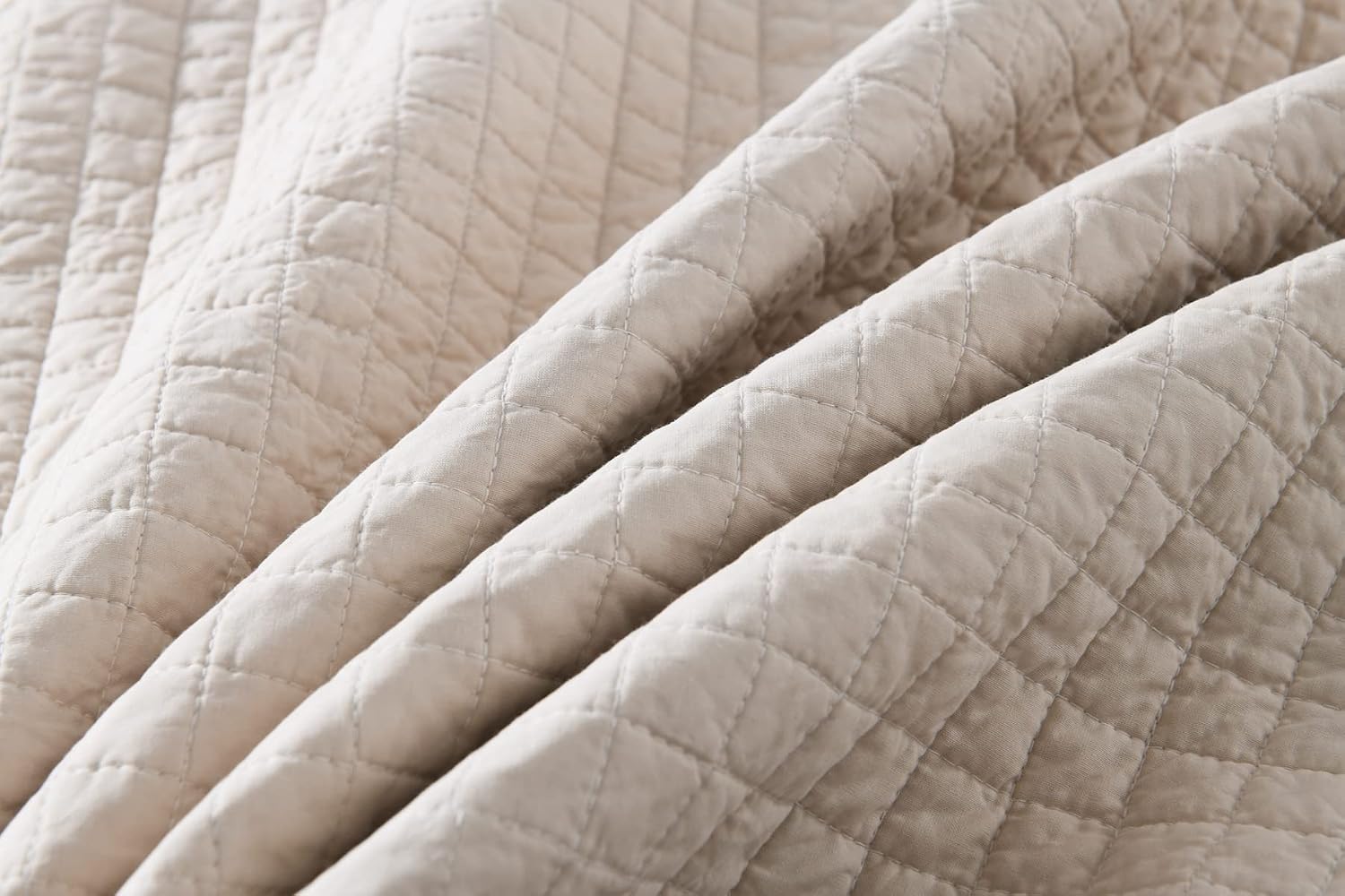 Natural Beige Vintage Reversible Cotton Quilted Throw 50"x60"