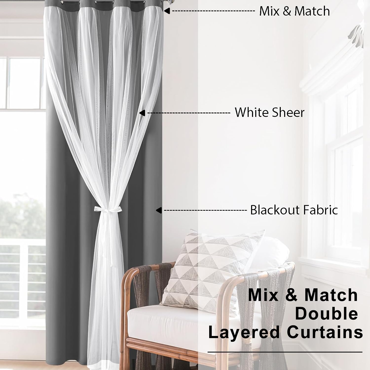 Grey Double Layer Thermal Blackout Curtains 52Wx84L