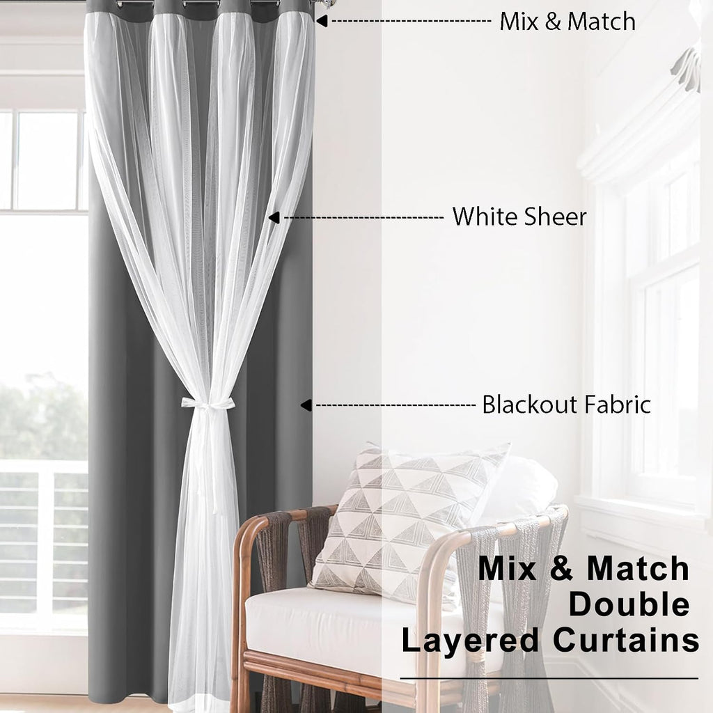 Grey Double Layer Thermal Blackout Curtains 52Wx63L