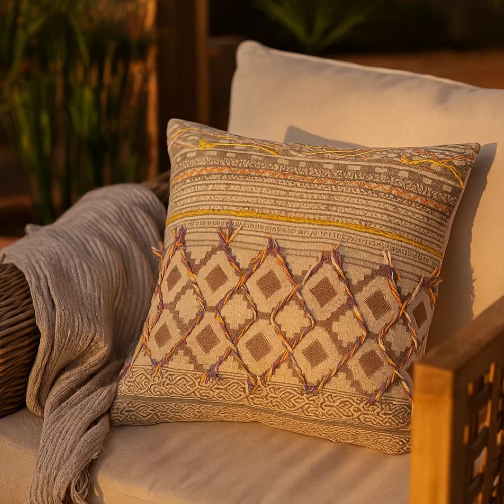 Multicolour Handprint Geometric Boho Cushion Cover