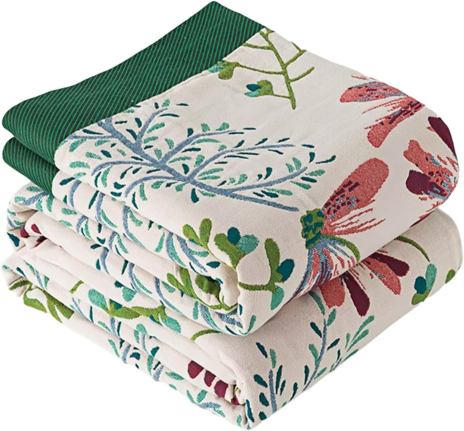 Green Woven Cotton Boho Throw Blanket 60"x80"