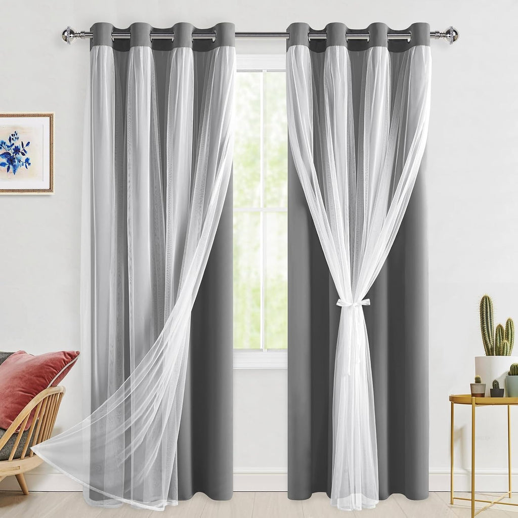 Grey Double Layer Thermal Blackout Curtains 52Wx84L