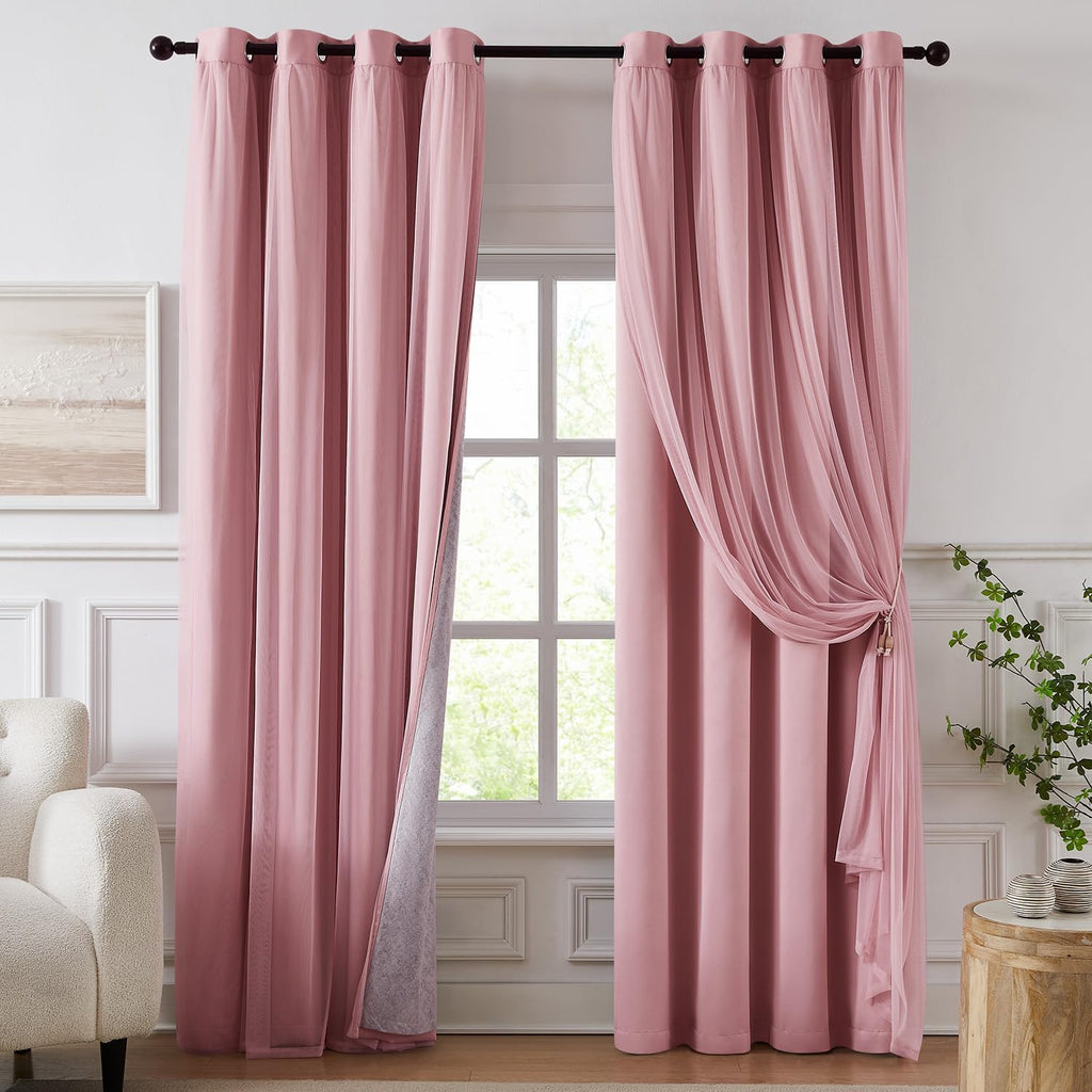 Pink Double Layer 100% Blackout Curtains 52Wx84L