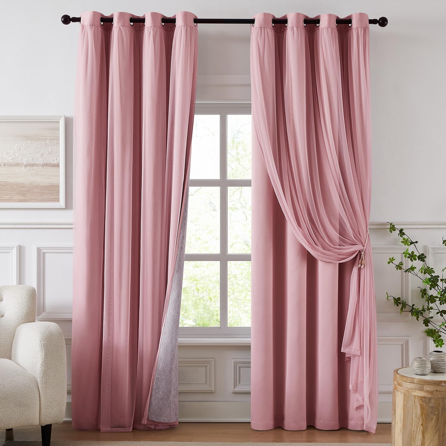 Pink Double Layer 100% Blackout Curtains 52Wx84L