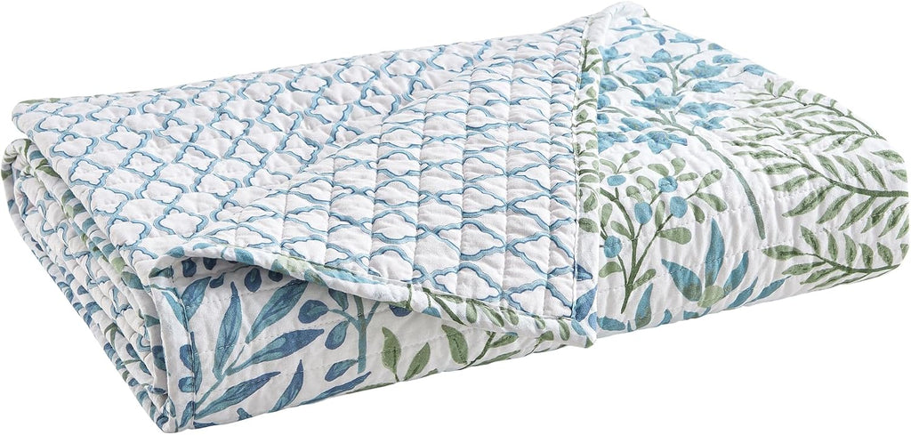 Forest Green Leaves Cotton Quilted Throw 50x60in