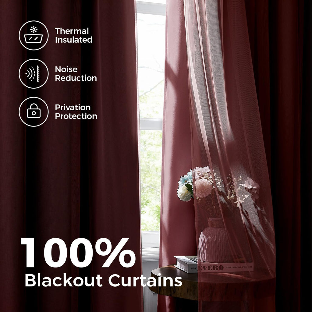 Pink Double Layer 100% Blackout Curtains 52Wx84L