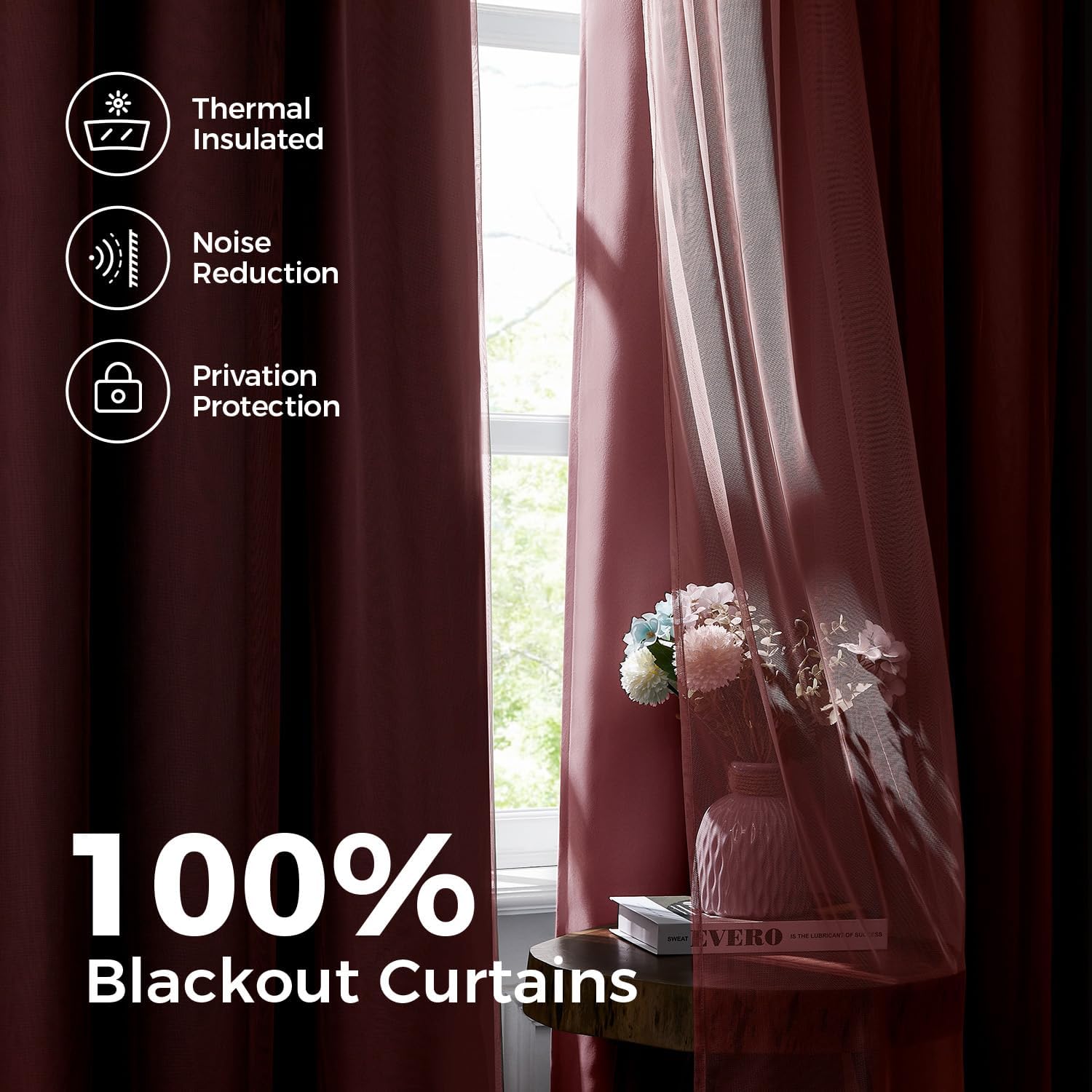 Pink Double Layer 100% Blackout Curtains 52Wx84L