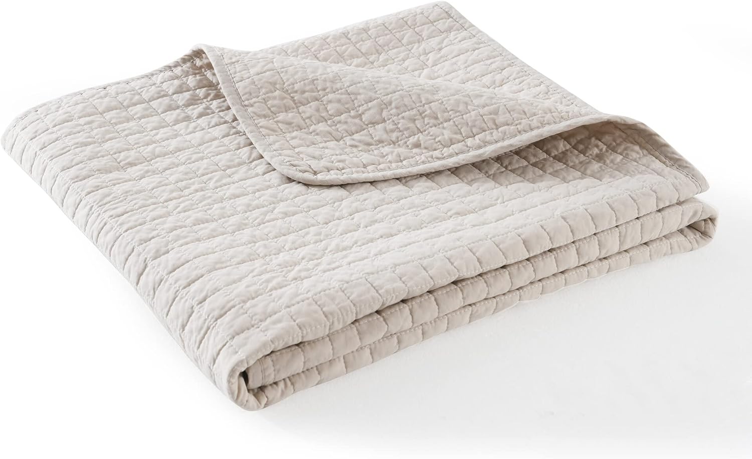 Natural Beige Vintage Reversible Cotton Quilted Throw 50"x60"