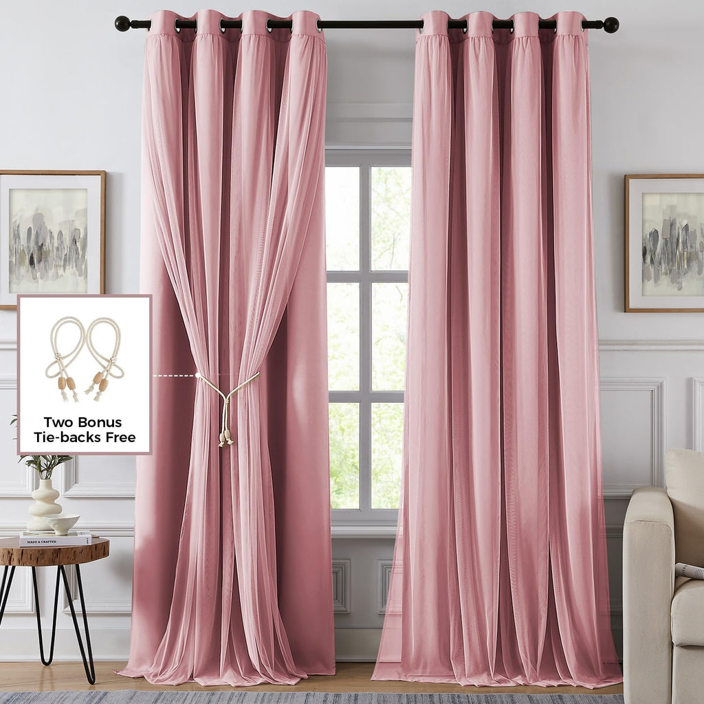 Pink Double Layer 100% Blackout Curtains 52Wx84L