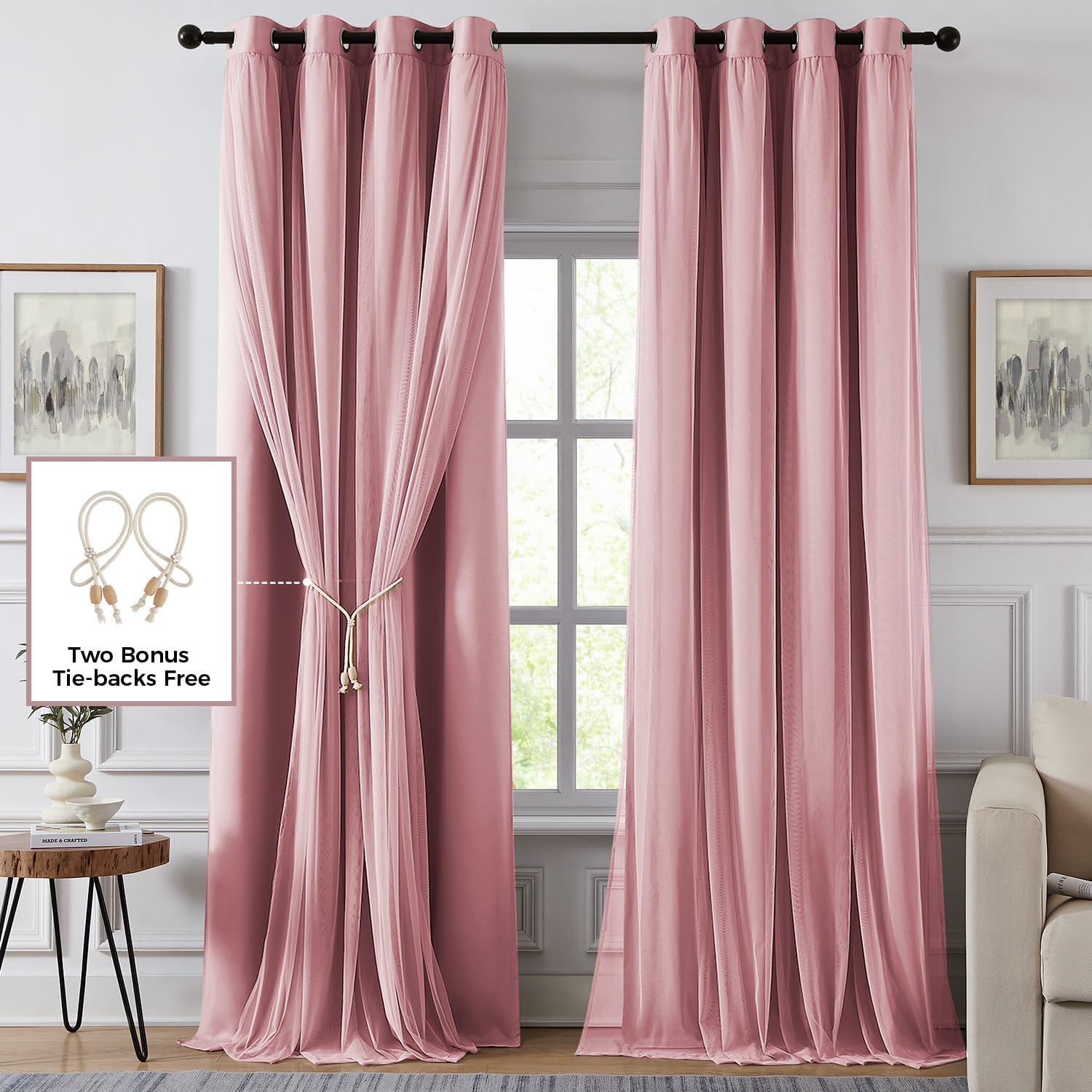 Pink Double Layer 100% Blackout Curtains 52Wx84L