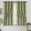 Sage Green Floral Double Layer Blackout Curtains 52Wx84L