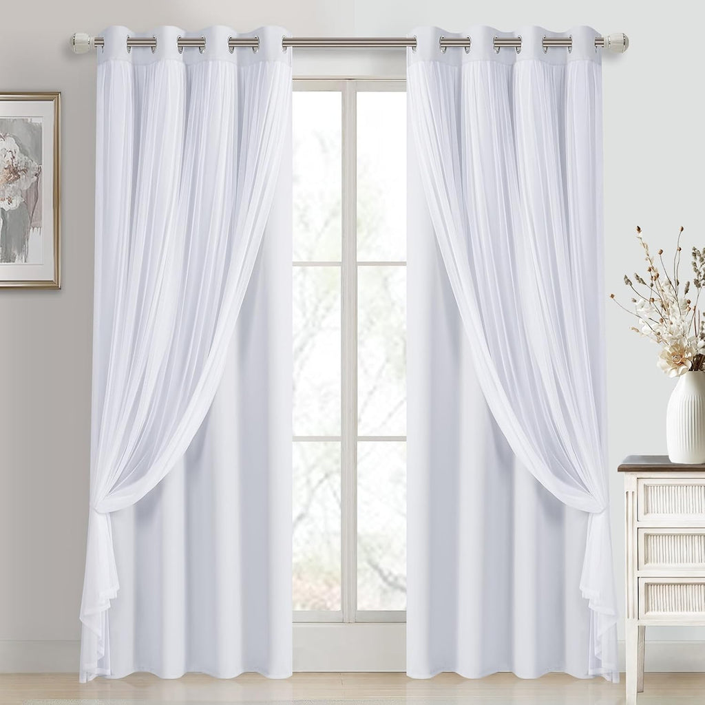 White Double Layer Thermal Blackout Curtains 52Wx84L