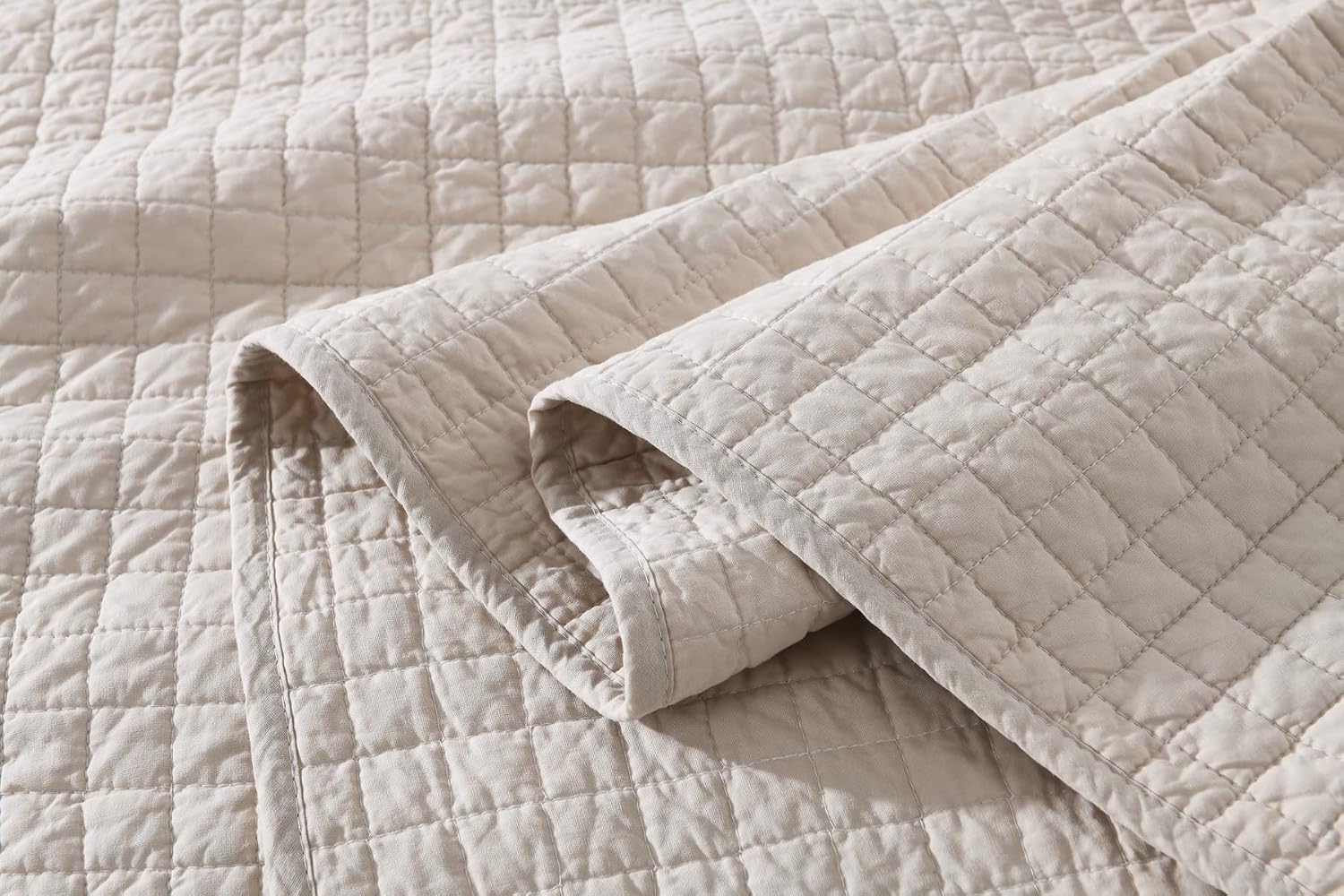 Natural Beige Vintage Reversible Cotton Quilted Throw 50"x60"