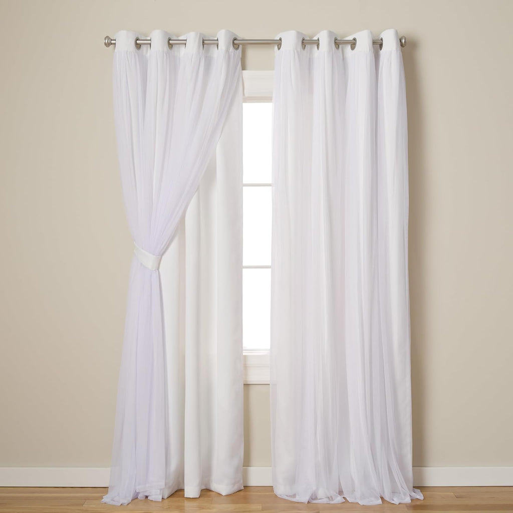 Winter White Double Layer Blackout Curtains 52x108