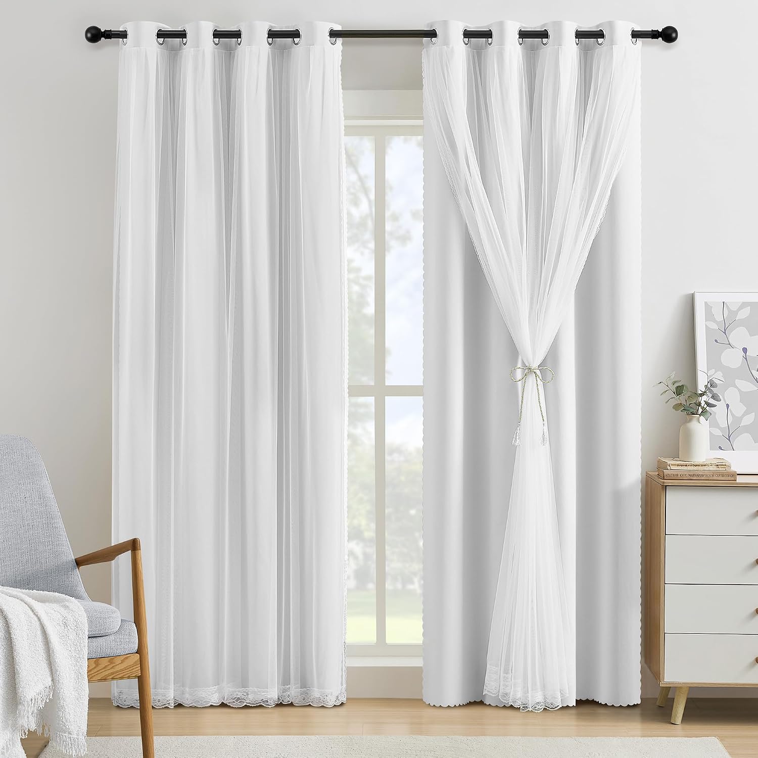 Greyish White Double Layer 100% Blackout Curtains 34Wx63L