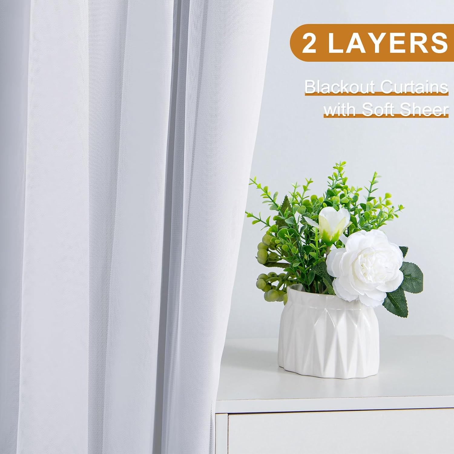 White Double Layer Thermal Blackout Curtains 52Wx84L