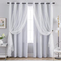 Greyish White Grommet Layered Blackout Sheer Curtains 52Wx84L