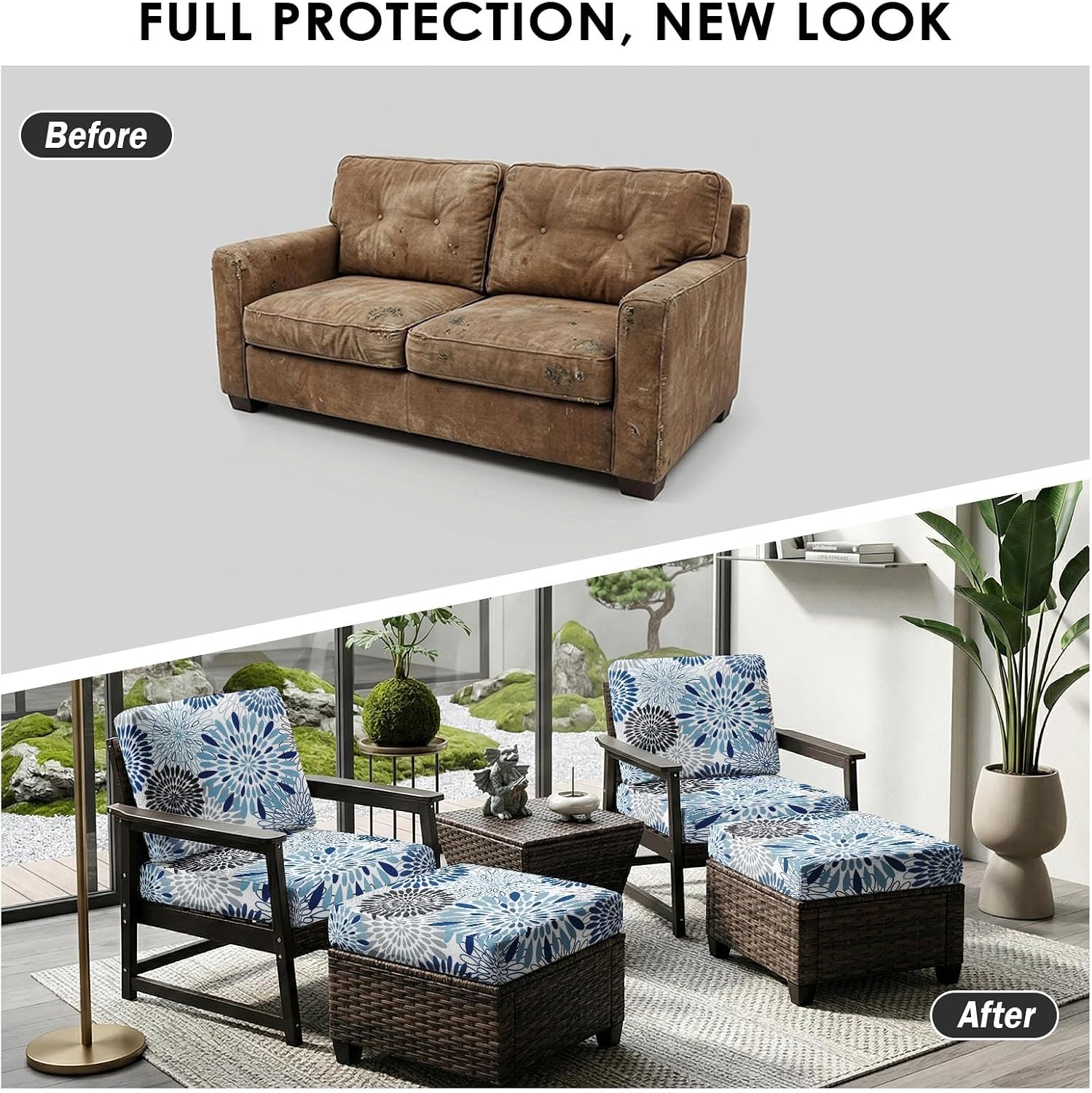 Blue Abstract Floral Patio Cushion Covers