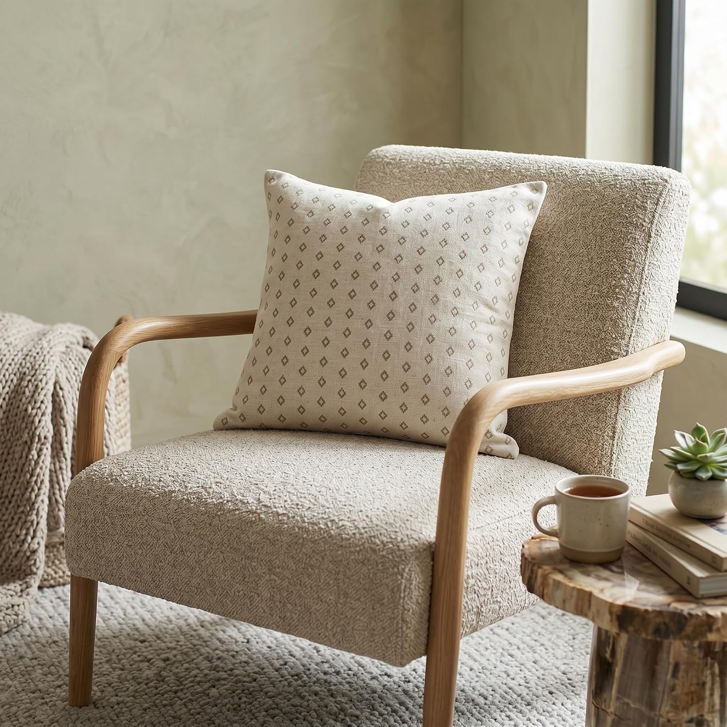 White Jacquard Geometric Pillow Covers