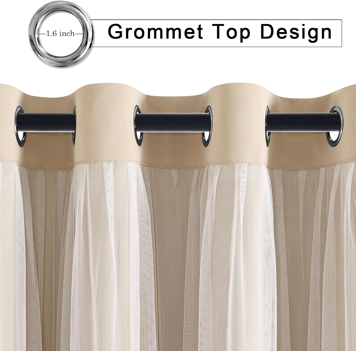 Beige Double Layer Thermal Blackout Curtains 42Wx96L