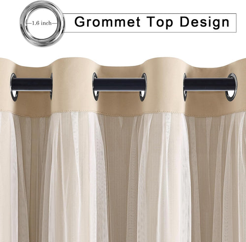 Beige Double Layer Thermal Blackout Curtains 42Wx96L