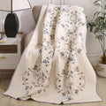 Blue Embroidered Floral Reversible Cotton Throw 50"x60"