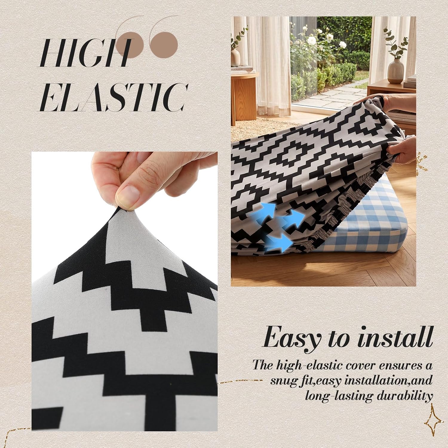 Black Grey Geometric Patio Cushion Covers 8Pcs