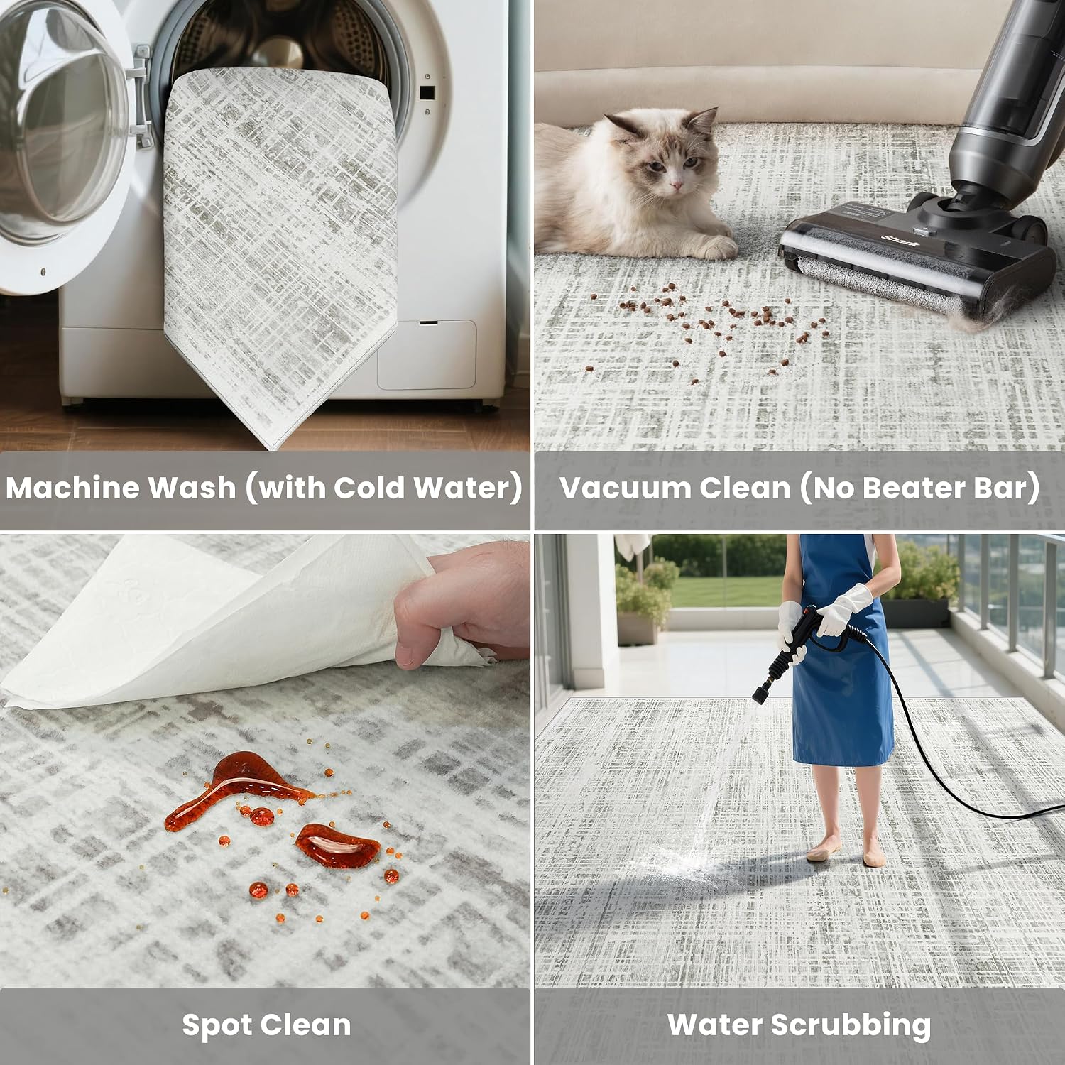 White Gray Abstract Washable Area Rug 8x10