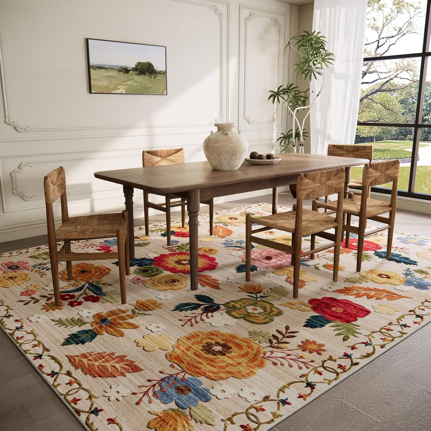 Washable Vintage Floral Area Rug
