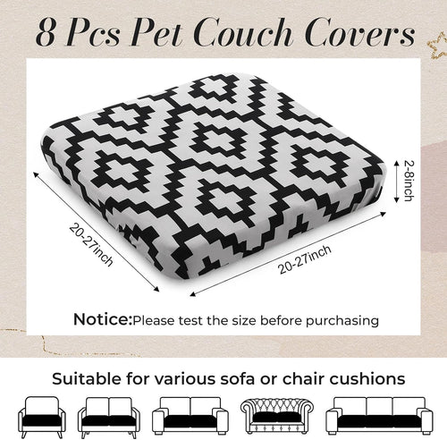 Black Grey Geometric Patio Cushion Covers 8Pcs