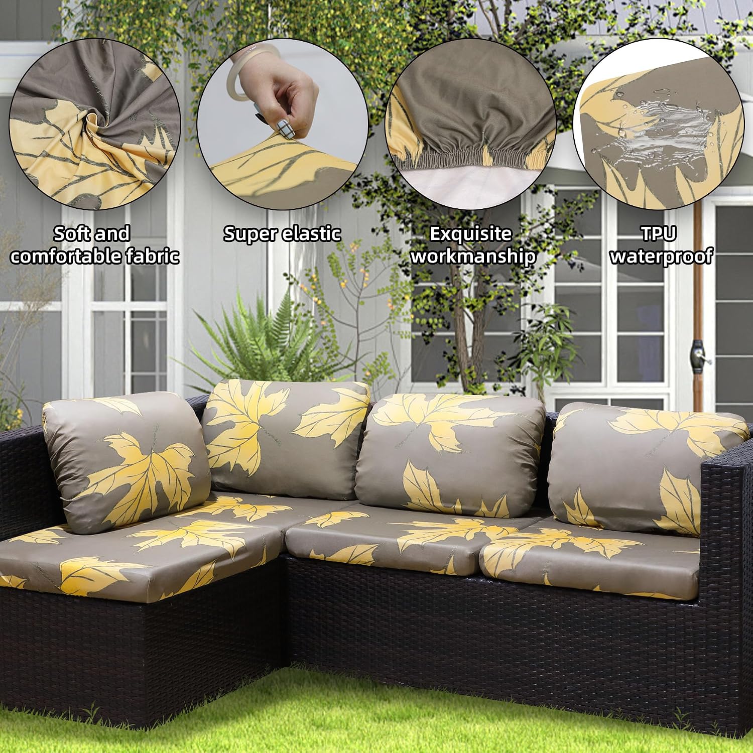 Maple Leaf Jacquard Patio Cushion Covers