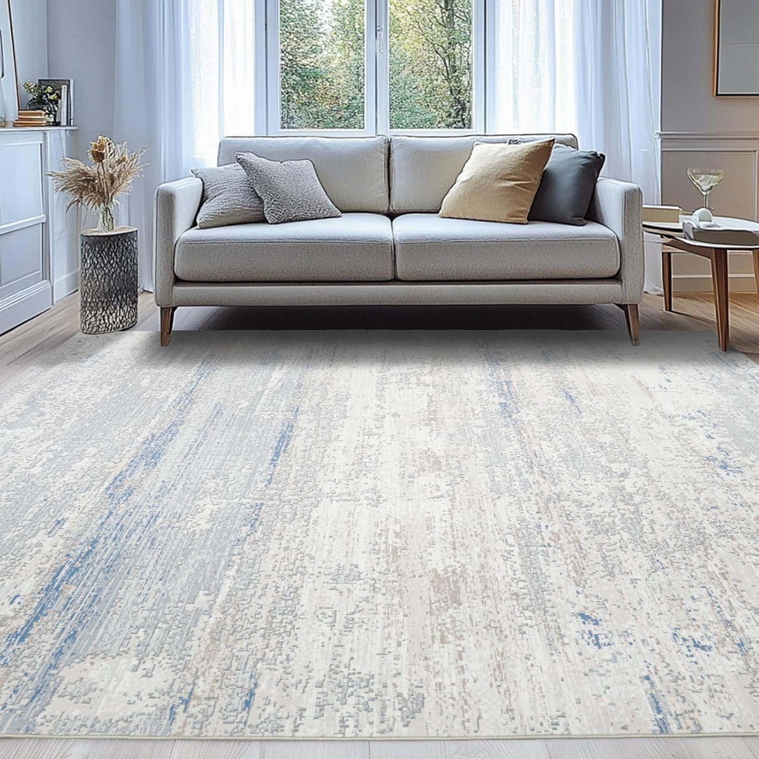 Neutral Abstract Washable Large Area Rug