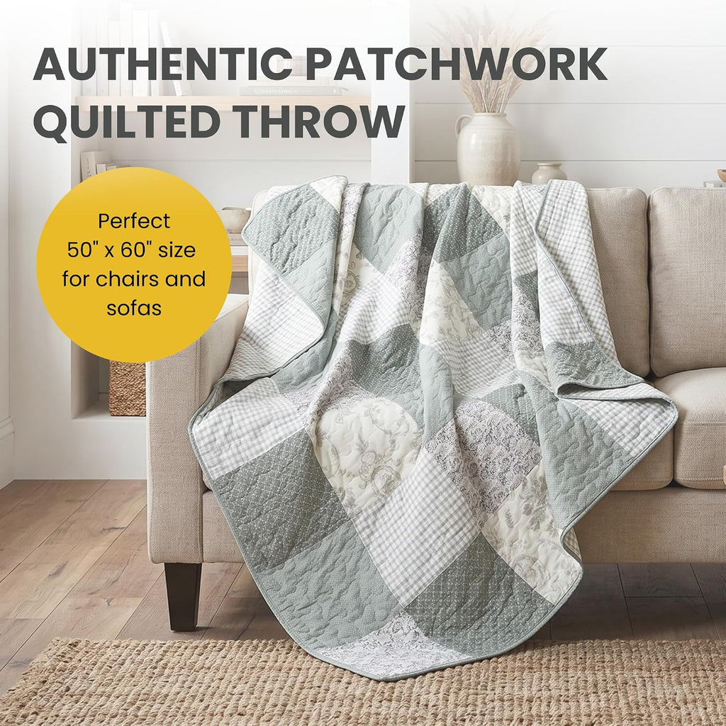 Sage Green Patchwork Cotton Quilted Throw 50"x60"