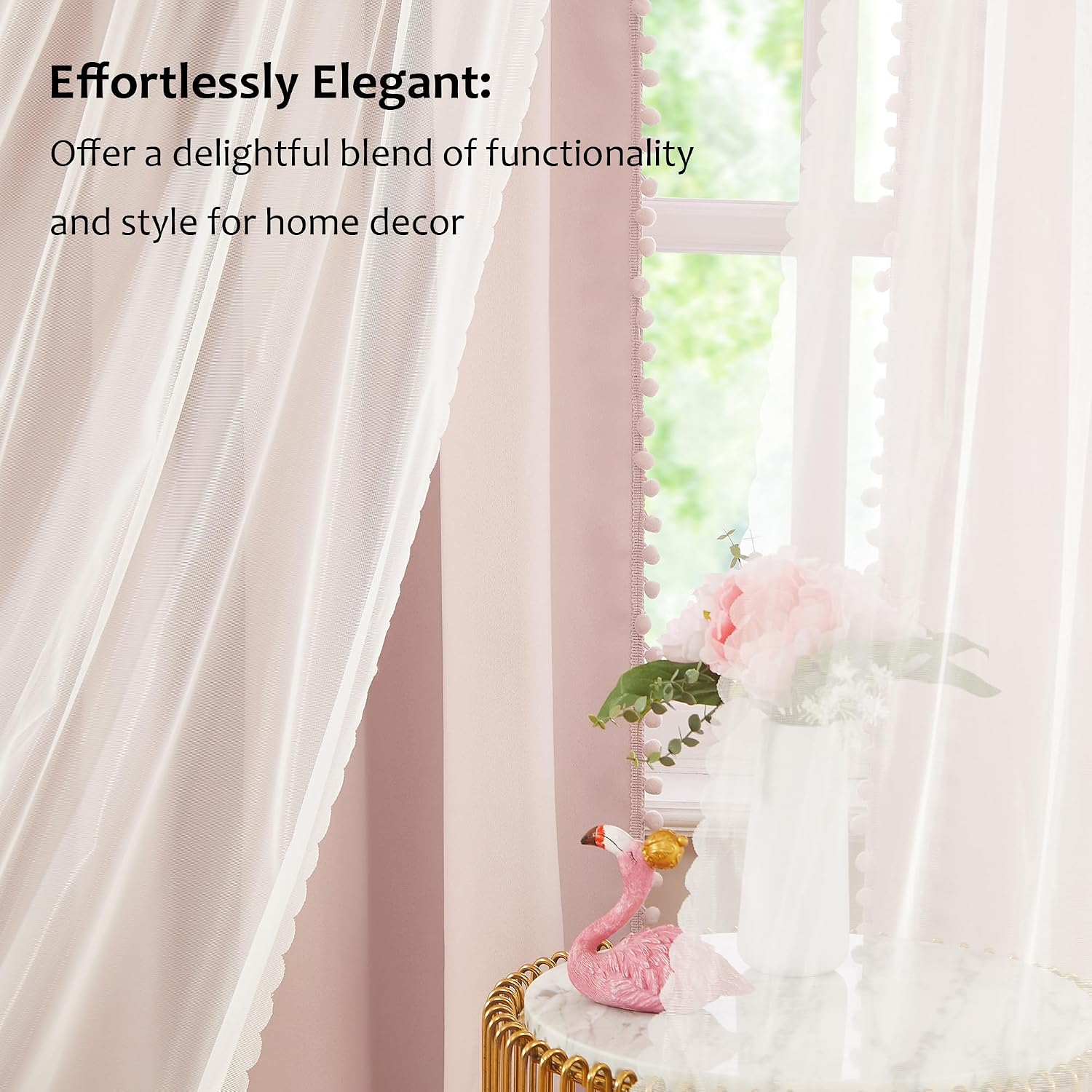 Pink Pom Pom Double Layer Blackout Curtains 52Wx84L