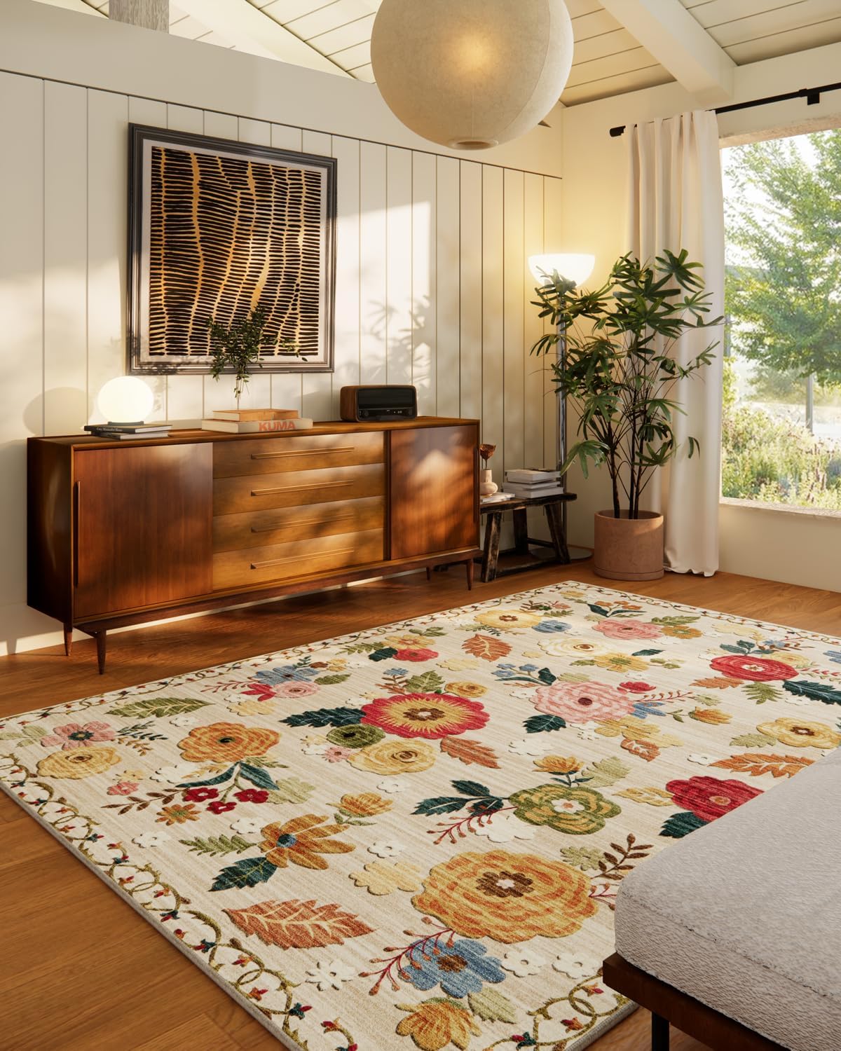 Washable Vintage Floral Area Rug